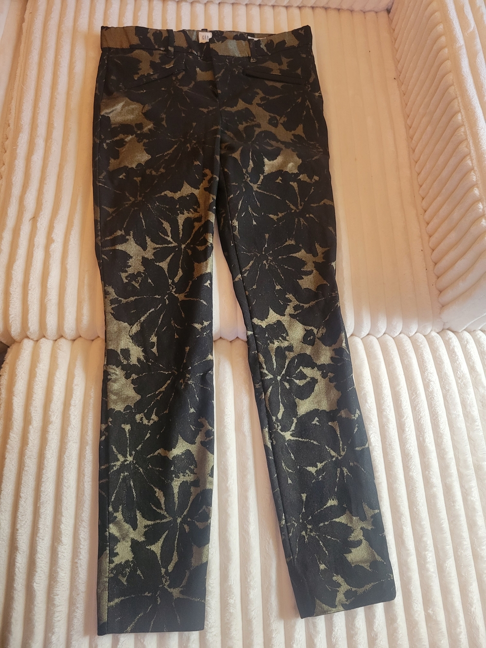 GAP Bronze and Black Floral Skinny Ankle Jacquard Pants